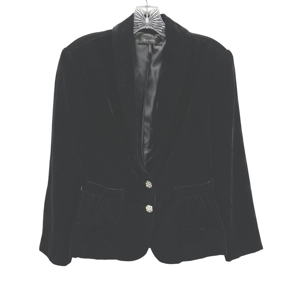 Evening Blazer Women 12‎ Black Velvet Pearl Button Shawl Collar Holiday Party